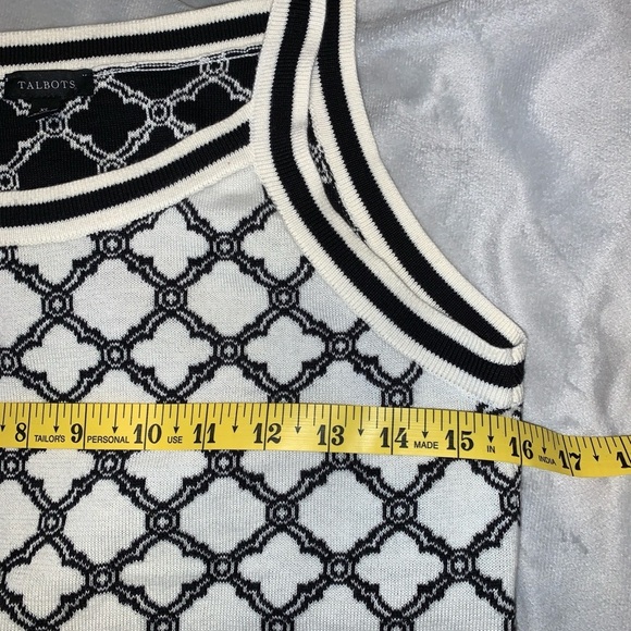 Talbots LATTICE JACQUARD TIPPED black white knit tank top size XS geo print - Picture 7 of 7